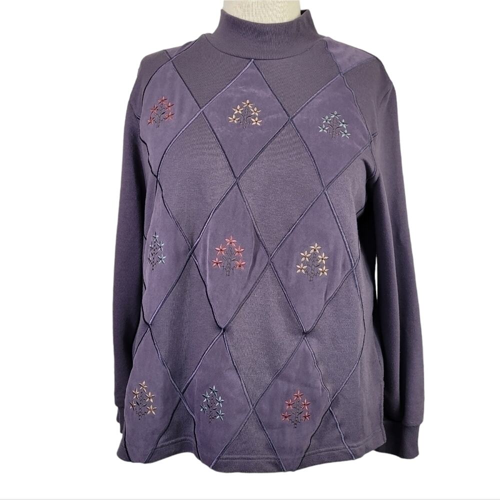 Alfred Dunner Purple Floral Dimond Pattern Grannycore Sweatshirt - 2X